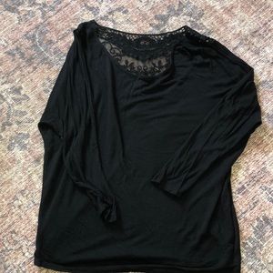 Black dress shirt with lace detail on back quarter sleeve/almost long sleeve